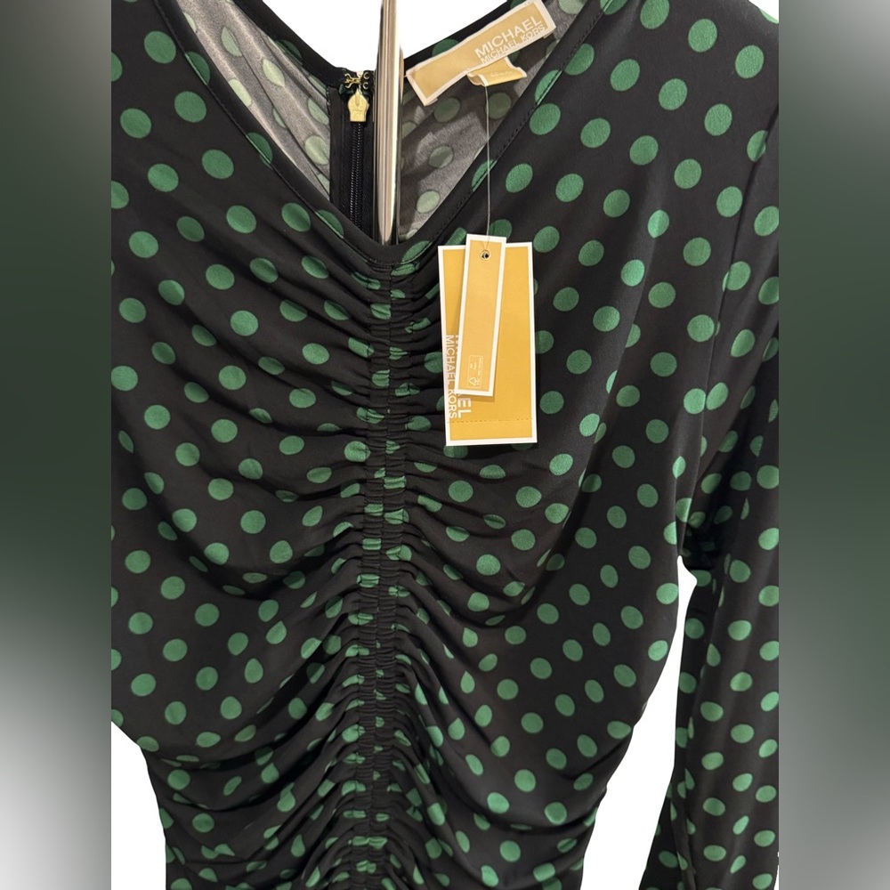 Michael Kors Black and Green Polka Dot Dress - Picture 7 of 7
